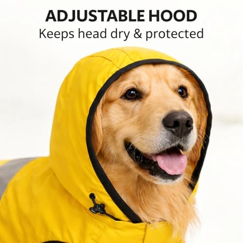 Image of Dog Raincoat Waterproof Jacket with Hood Reflective Strip Lightweight Windproof Pet Coat for Dogs Outdoor Walking Travel Rain Protection Easy Fit Comfortable Rainwear Bright Visible (Medium)