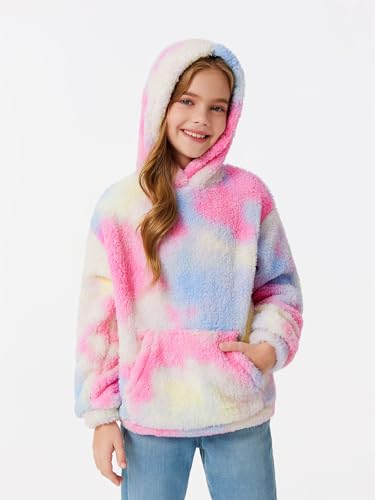 Image of Makkrom Boys Girls Sherpa Fleece Hoodies Pullover Sweatshirts with Pockets | Fuzzy Soft, Cozy Warm, Kids Hoodie Outfits, Kangaroo Pocket, Solid, Tie-Dye, Casual, Loose, Toddler, little Kid, Big Kid