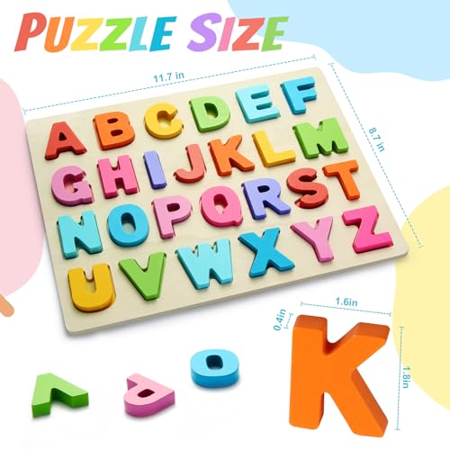 Wooden Puzzles for Toddlers, ABC Alphabet Puzzle, Learning Toys, Preschool Learning Activities, Preschool Educational Toddler Puzzle for Gift Set - Thumbnail 2