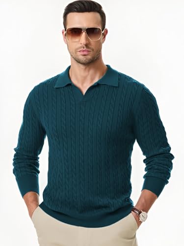 Image of TYSORT Men's Cotton Full Sleeve Collar Polo Sweater for Men, Cable Knitted Sweaters for Men