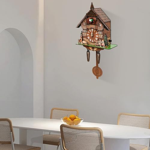 Reloj de pared de cuco de madera con péndulo y campanilla horaria antigua 5