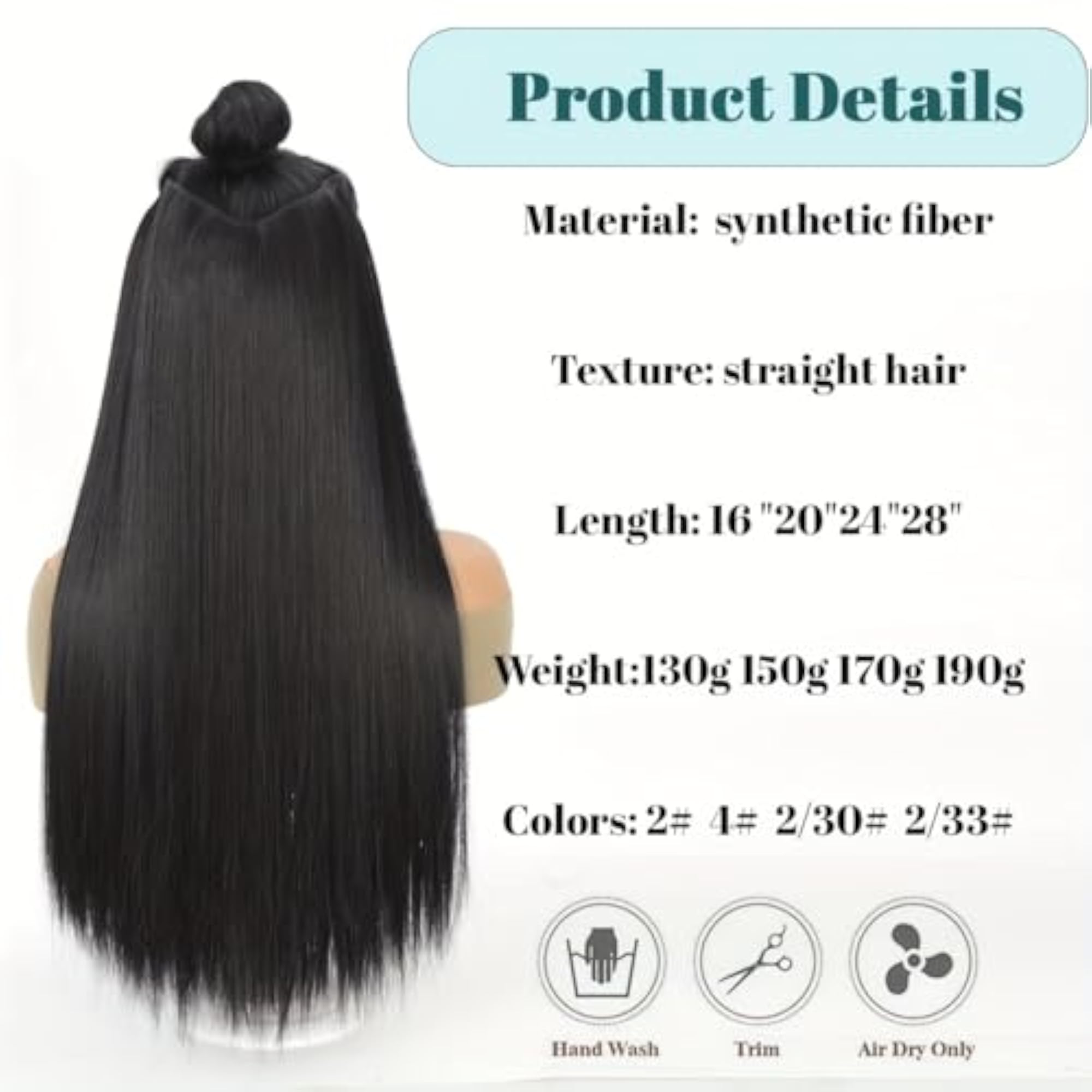 24" Synthetic Straight 5 Clips Hair Extension for Women