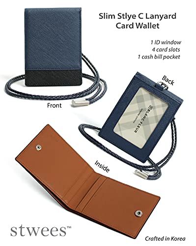 maskfactory Slim Leather Card Wallet, Folding, Snap Button, Lanyard set (style C - Lanyard set, Navy)4