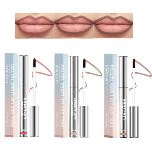 Peel off Lip Liner Stain,3 colors Lip Stain Peel Off Tattoo Lip Liner,Tattoo Lip Liner Matte Finish,Long Lasting Lip Stain Peel Off,Highly Pigmented Lip Tint Stain Waterproof,Create Perfect Lip Shape