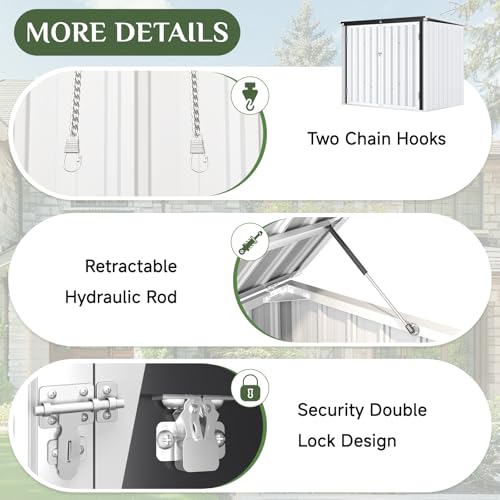 Image of AECOJOY Outdoor Trash Can Storage Shed, 46 Cu.Ft Metal Garbage Bin Enclosure with Lift-Up Lid & Gas Strut, Waterproof Outdoor Garbage Can Organizer, Bike Shed Backyard Patio Garden, White