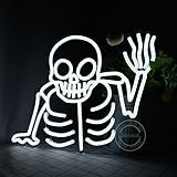 Britrio Skull Neon Sign Halloween Decoration LED Skeleton Ghost Wall Art Decor Light for Window Entryway Front Porch Door Bedroom Bar Christmas Birthday Party Supply Kids Gift White 5V USB Powered