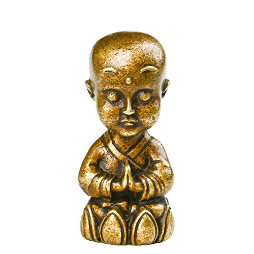 Antyczna miedziana kieszonka, mały mnich, dekoracja zen z brązu, mała kieszonka Shami, Budda, ręka Buddy, brązowa statua