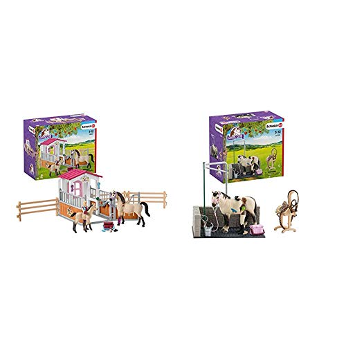 Schleich 42369 - Pferdebox mit Arabern und Pferdepflegerin & 42104 - Waschplatz