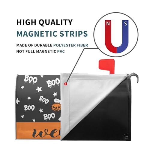 Image of Halloween Ghost Boo Mailbox Cover Magnetic Large Size 25.5 x 21 Inch Halloween Pumpkin Mail Box Covers Fall Mailbox Wraps Welcome Letter Post Box Decoration for Home Garden Yard Outdoor Outside