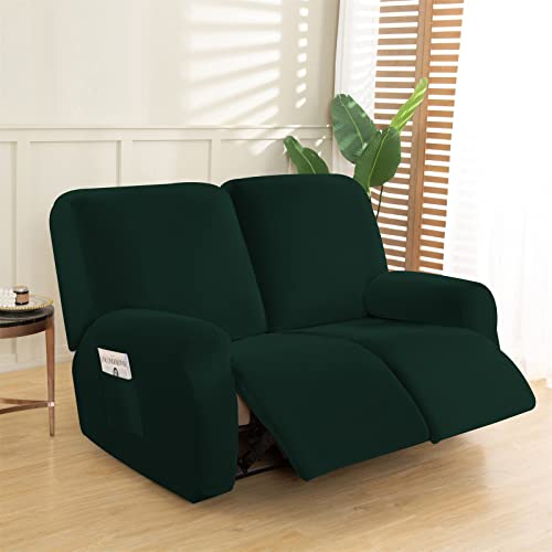Recliner Chair Cover 2 Seater - Soft Thick Velvet Stretch Recliner Couch Covers 6 Pieces Set, Sofa Chair Cover with Side Pocket for Recliner Sofa Chair Furniture Protector (6 Pieces for 2 Seater)
