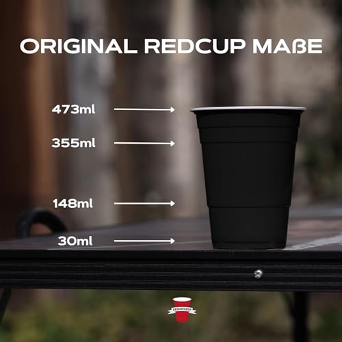 RedCupShop® Bierpong Becher Set | 25 Cups & 4 Bälle | Spülmaschinenfest & Wiederverwendbar | 473ml/16oz Partybecher (25x Schwarz)