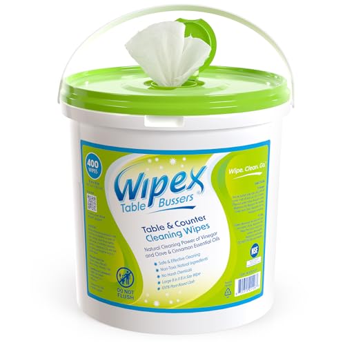 Wipex Table Bussers - Natural Cleaning Wipes | Table Cleaning Quick Cleaner & Counter Wipes | Made with Vinegar, Propolis, Clove and Cinnamon Oil, 400 Natural Surface Wipes