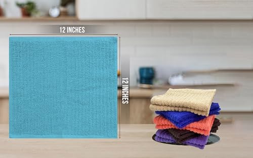 ZUPERIA Premium Bar Mop 16 Pack (12 x 12) - 100% Cotton Cleaning Towels Made with Ribbed Design for Quick and Easy Cleanups - Everyday Kitchen and Dish Towels (Ribbed Multicolor, 16 Pack)