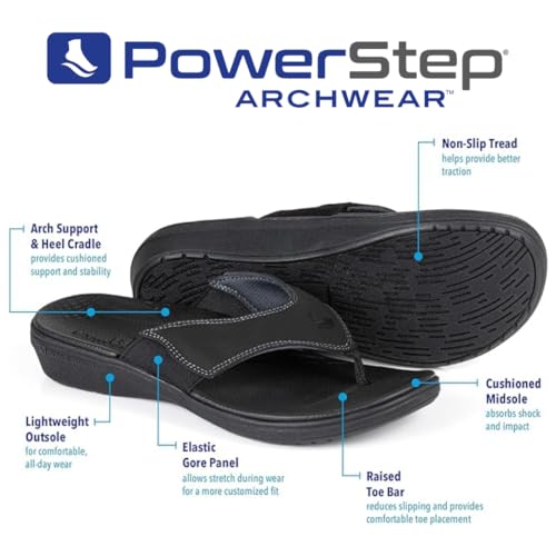 Image of PowerStep Archwear, Women's Arch Supporting Thong Sandal, Women's Orthotic Casual Dress Flip Flop, Shock Absorbing Sole, Plantar Fasciitis Relief, Neutral Arch, Lightweight, Non-Slip Tread