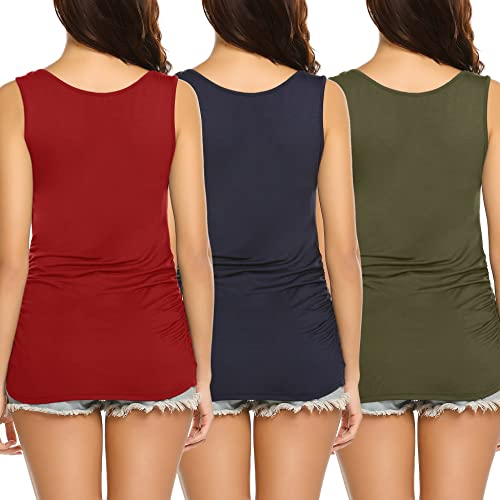 Ekouaer Womens Nursing Tank Tops Side Ruched Postpartum Tops Double Layer Pregnancy Tank Wine Red+Navy Blue+Army Green S #TOP4