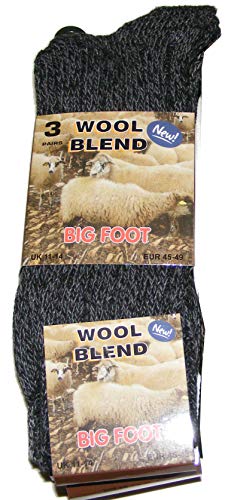 3 PAIRS OF MENS THICK CHUNKY DARK COLOURED WOOL BLEND BIG FOOT SOCKS - UK SIZE 11-14