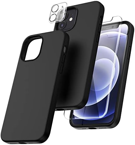 TOCOL 5 in 1 for iPhone 12 Case/iPhone 12 Pro Case 6.1", with 2 Pack Screen Protector + 2 Pack Camera Lens Protector, Silicone Slim Shockproof Cover [Anti-Scratch] [Drop Protection], Midnight Green