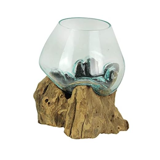 Chesapeake Bay Medium Glass Bowl On Driftwood, Brown, 7.5 Inch