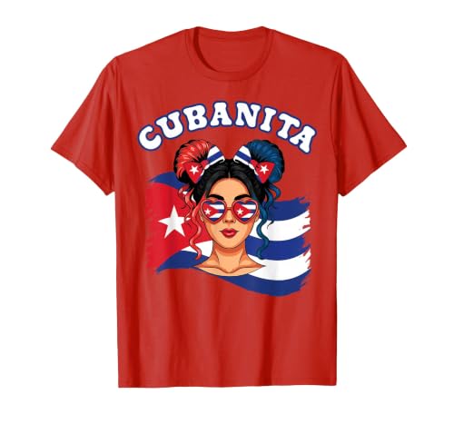 Cubanita Hispanic Heritage Messy Bun Cuban Cuba Flag Girls T-Shirt, Men, Red, Small