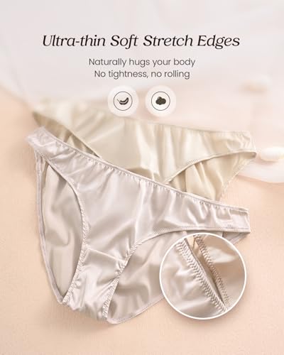 Image of 22 Momme 100% Mulberry Silk Underwear, Silk Satin Classic Bikini Panties for Women, Ultra Breathable Hipster