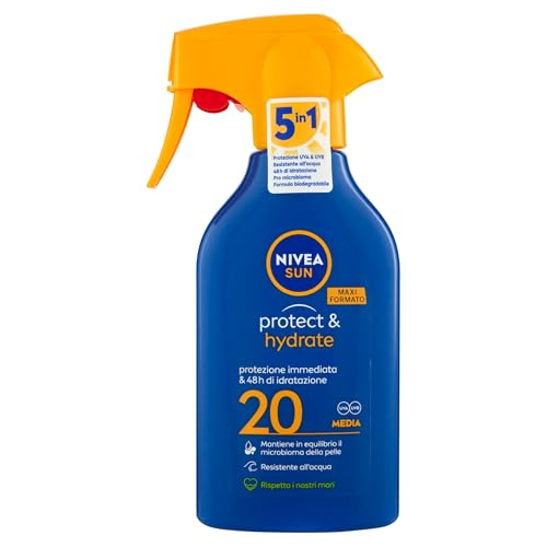 NIVEA SUN Maxi Sonnencreme Spray Protect & Hydrate FP 20 270 ml, Sonnencreme 20 Feuchtigkeitscreme für 48 Stunden, Sonnenschutz 20 wasserfest mit Vitamin E Antioxidans