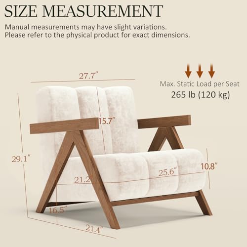 Modern Accent Chair for Living Room Bedroom,Comfy Chenille Reading Chair with Wood Frame,Oversized Upholstered Lounge Armchair with Thick High-Elastic Sponge for Apartment & Waiting Room (White,1) - Image 2