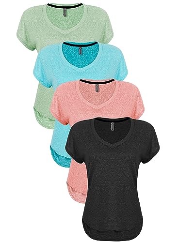 Kit 04 Blusa Blusinha Feminina Tapa Bumbum Mullet Gola V (M, Preto-Rosa-Tammy-Ervas)