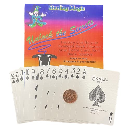 Ted's Sterling Magic Bicycle Svengali Deck Trick in Red Back, Spades Suit, Choose Your Force Card (Nine)