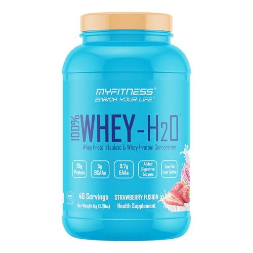 Image of Myfitness Protein Powder 1kg Strawberry Fusion 40 Servings | 100% Whey H2O | 80% Protein Per Serving | Isolate & Concentrate Blend | Added Digestive Enzymes | Whey Protein Powder