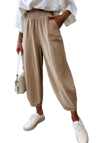 Dokotoo Womens Cotton Baggy Wide Leg Pants Casual Elastic Waisted Loose Lounge Harem Pants with Pockets2