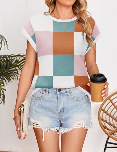 Image of ZESICA Women's Summer Trendy Knit Top 2026 Floral Print Short Sleeve Crewneck Loose Fit Sweater Vest Going Out Clothes