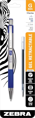 Bolígrafo retráctil Zebra Pen G-301 tinta azul gel 0.7mm miniatura 1