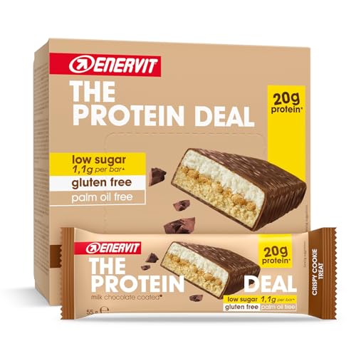 Enervit The Protein Deal Crispy Cookie Treat, Barritas Proteicas, 20g De Proteína, Sabor Galleta Y Chocolate Con Leche, Snacks Proteicos Sin Gluten, Bajo En Azúcar, 12 X 55g Barritas