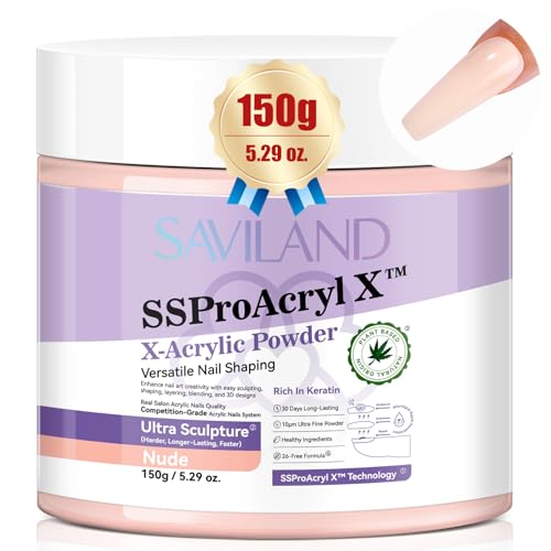 Saviland 150G Acrylpulver Für Nägel - Nude Acryl Pulver Nails - Großvolumiges Acrylic Powder - Ultra Glattes Acryl Nägel Acrylpulver für Nagelverlängerung (keine Nagellampe erforderlich)