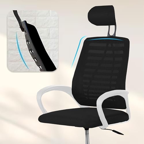Image of Casa Copenhagen,Mesh Office Desk Chair,Rocking Chairs Ergonomic Computer Chair Adjustable High with Headrest and Comfortable Armrest Swivel Chair - Black Stone & White Handle