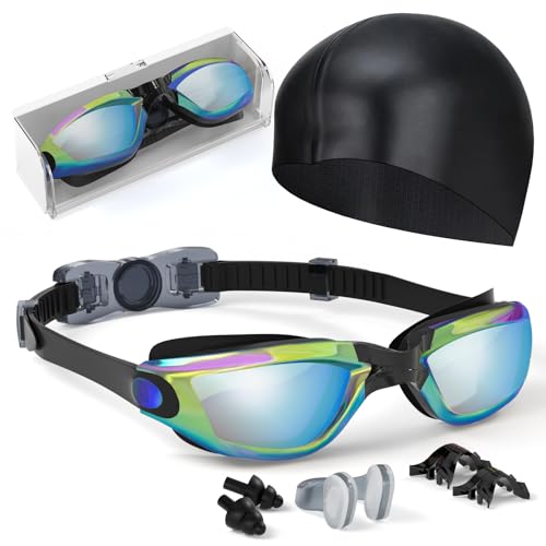 Hurdilen Kids Swim Goggles, Swimming Goggles for Kids Toddlers 3-14 with Swim Cap, Nose Clip, Nose Bridge, Ear Plugs