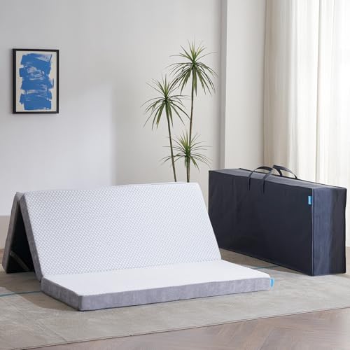 Image of Odorless Foldable Mattress Medium Queen Size 80 inch x 60 inch x 4 inch | 4 Inch Folding Foam Mattress With Storage Bag, Fiberglass Free Trifold Memory Foam Mattress for Murphy Bed, RV, Guest Bed