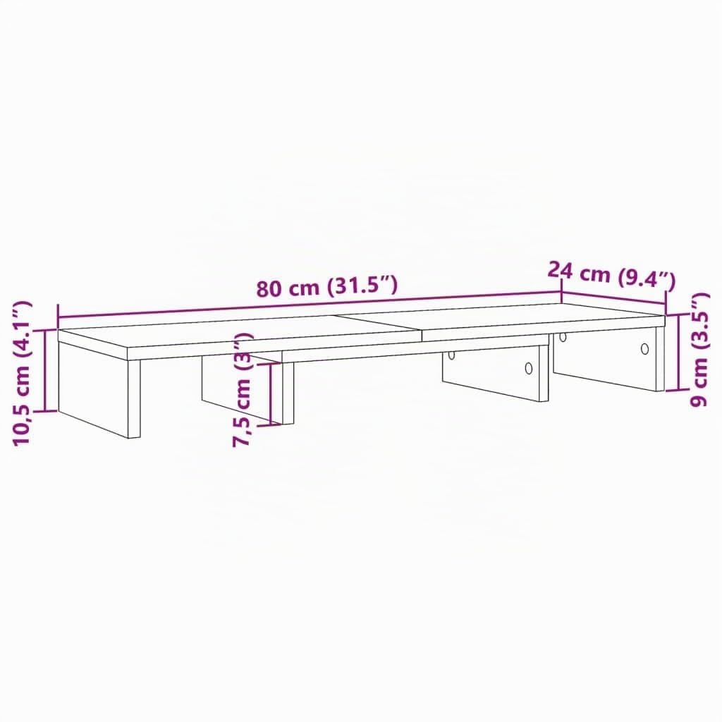 vidaXL Support de moniteur élévateur réglable chêne artisanal, support pour double moniteur, support de moniteur pour bureau, support de moniteur surélevé