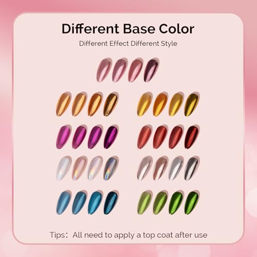 Image of MelodySusie 9Pcs Chrome Nail Powder for Gel Nails,Metallic Mirror Effect Pigment Stylish and Technological Fine Glitter for Home DIY Salon Use