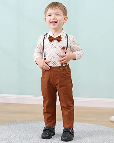 DISAUR Baby Boy Clothes Suits 4PCS Gentleman Outfit Dress Romper Beret Hat Suspender Pants Bow Tie Wedding Set2