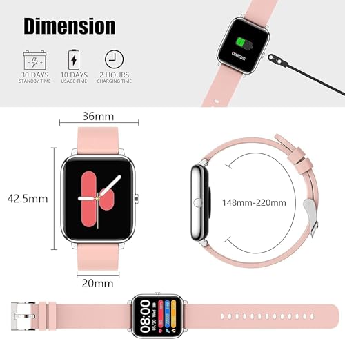 IDEALROYAL Smartwatch, Reloj Inteligente Mujer con Pulsómetro, Cronómetro, Calorías, Monitor de Sueño Podómetro Smart Watch IP67 Impermeable Reloj Deportivo para Android iOS