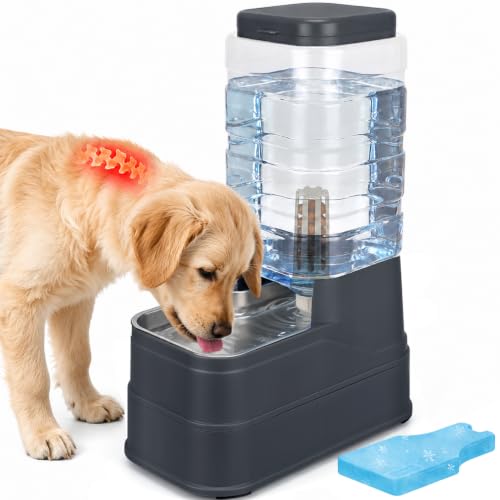 2.2 Gallon Pet Automatic Dog Water Dispenser Cat Gravity Waterer Feeder with Stainless Steel Bowl 8L Large Capacity Puppy Feeding Raised Bowls with Filter Ice Pack