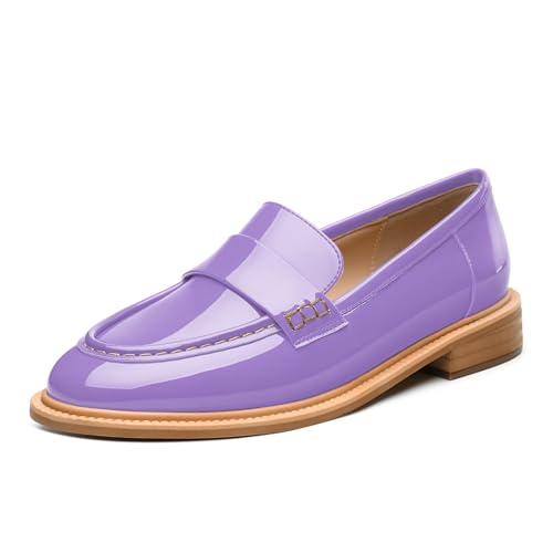 Image of JUSTDANNI Loafers for Women Slip On Shoes with Round Toe 1.2-Inch Low Chunky Block Heel Patent Comfortable Casual Dress Pump Shoes for Wedding Party Work Shopping Dating