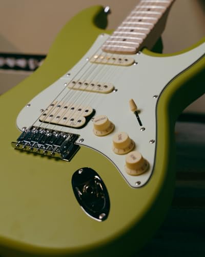 Image of Magna ST20M Beginner Electric Guitar | Maple Neck & Fretboard | HSS Pickup Setup | 22 Frets | Chrome Hardware | Gig Bag Included (LASER LIME)