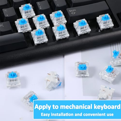 Image of 72 Pieces Blue Mechanical Keyboard Switches, 3 Pin Pre-Lubricated Clicky Key Switches, Dustproof and Waterproof Keyboard Accessories for Mechanical Gaming Keyboard
