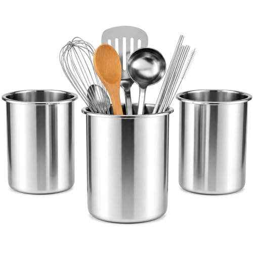OCS Parts 6-7/8' Kitchen Utensil Holders | Set of 3 | Stainless Steel Dishwasher Safe Kitchen...