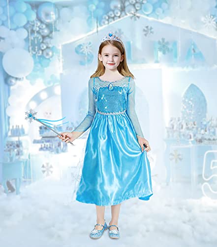 Almce Elsa Costume For Girls Toddler Christmas Birthday Party Dress Up Little Girl Princess Dresses With Accessories (Blue, 5T) #TOP4