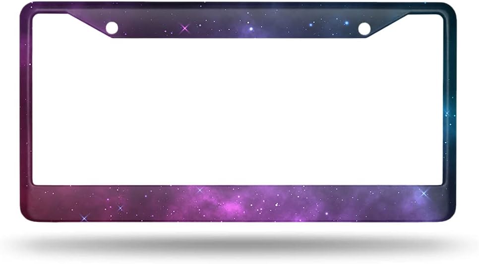 Purple Space Background License Plate Frame Galaxy Car Frames, License Plates Holder， Starry Sky Star License Plate Aluminum Metal Frames for Women Men Auto Decoration image 2