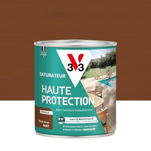 V33 Saturateur bois extérieur Teck brun mat - Pour terrasses et mobilier de jardin - Haute résistance eau chlorée, UV et graisse - Sans essuyage et non...
