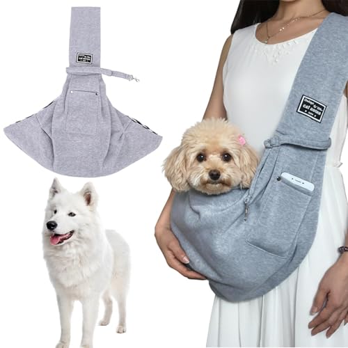 Lifetips 日本スピッツ(Japanese Spitz) ペットスリング 犬猫兼用 ショルダーキャリー 軽量 通気 洗える 調節可能 クッション付き 収納ポケット 斜め掛け アウトドア 11色展開 小型犬 中型犬 ペット用キャリーバッグ (グレー )